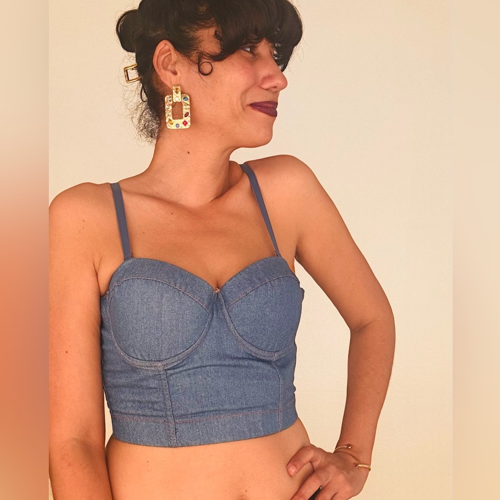 Women's Size S Denim Bustier Crop Top Jeans Corset Top